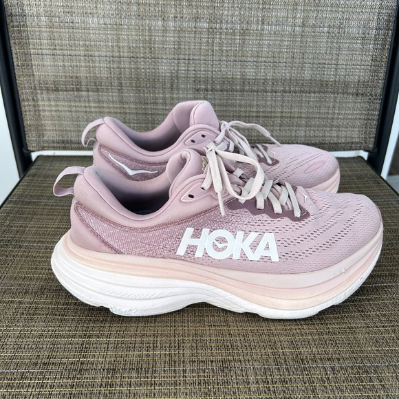 EUC Hoka One size 9.5 B Bondi 8 sneakers running mauve peach whip pink white - Picture 5 of 7